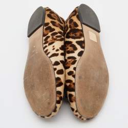Pre Owned Dolce & Gabbana Brown Leopard Print Calfhair and Suede Bow Detail Ballet Flats Size 40