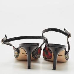Pre Owned Dolce & Gabbana Black Patent Leather and Printed Mesh Flower Embellished Slingback Pumps Size 38.5