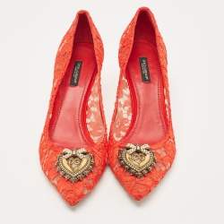 Pre Owned Dolce & Gabbana Red Lace Devotion Pumps Size 40.5
