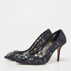 Pre Owned Dolce & Gabbana Blue Lace Bellucci Pumps Size 37.5