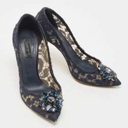 Pre Owned Dolce & Gabbana Blue Lace Bellucci Pumps Size 37.5