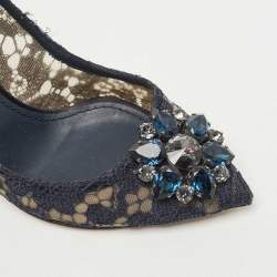 Pre Owned Dolce & Gabbana Blue Lace Bellucci Pumps Size 37.5