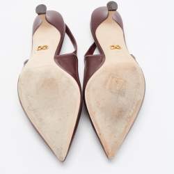 Pre Owned Dolce & Gabbana Burgundy Leather DG Amore Logo Embellished Slingback Sandals Size 38.5