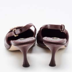 Pre Owned Dolce & Gabbana Burgundy Leather DG Amore Logo Embellished Slingback Sandals Size 38.5