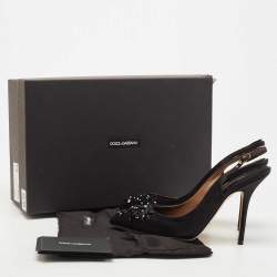 Pre Owned Dolce & Gabbana Black Satin Embellished Slingback Pumps Size 39