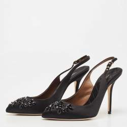 Pre Owned Dolce & Gabbana Black Satin Embellished Slingback Pumps Size 39