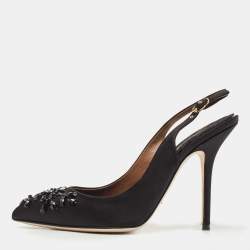 Pre Owned Dolce & Gabbana Black Satin Embellished Slingback Pumps Size 39
