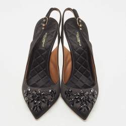 Pre Owned Dolce & Gabbana Black Satin Embellished Slingback Pumps Size 39