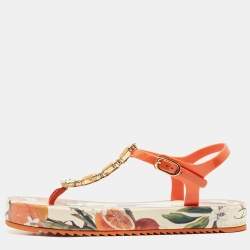 Dolce & Gabbana Orange Rubber Embellished Sandals Size 41