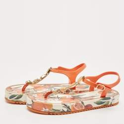 Dolce & Gabbana Orange Rubber Embellished Sandals Size 41