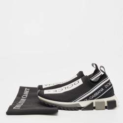 Pre Owned Dolce & Gabbana Black/White Logo Print Knit Fabric Sorrento Sneakers Size 38