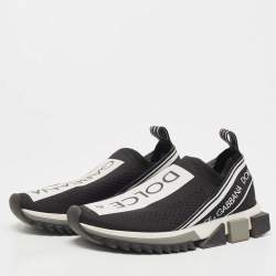 Pre Owned Dolce & Gabbana Black/White Logo Print Knit Fabric Sorrento Sneakers Size 38