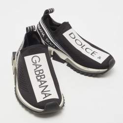 Pre Owned Dolce & Gabbana Black/White Logo Print Knit Fabric Sorrento Sneakers Size 38