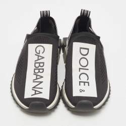 Pre Owned Dolce & Gabbana Black/White Logo Print Knit Fabric Sorrento Sneakers Size 38