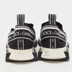 Pre Owned Dolce & Gabbana Black/White Logo Print Knit Fabric Sorrento Sneakers Size 38