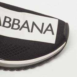 Pre Owned Dolce & Gabbana Black/White Logo Print Knit Fabric Sorrento Sneakers Size 38