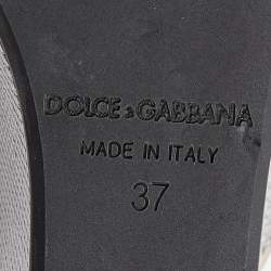 Pre Owned Dolce & Gabbana Silver Embossed Lizard Leather Peep Toe Mules Size 37