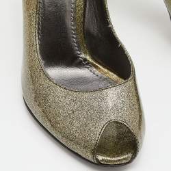 Dolce & Gabbana Olive Green Patent Leather Peep Toe Pumps Size 36