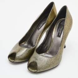 Dolce & Gabbana Olive Green Patent Leather Peep Toe Pumps Size 36