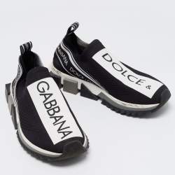 Pre Owned Dolce & Gabbana Black Knit Fabric Sorrento Slip On Sneakers Size 39