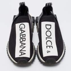 Pre Owned Dolce & Gabbana Black Knit Fabric Sorrento Slip On Sneakers Size 39