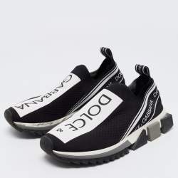 Pre Owned Dolce & Gabbana Black Knit Fabric Sorrento Slip On Sneakers Size 39