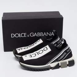 Pre Owned Dolce & Gabbana Black Knit Fabric Sorrento Slip On Sneakers Size 39
