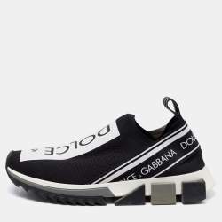 Pre Owned Dolce & Gabbana Black Knit Fabric Sorrento Slip On Sneakers Size 39