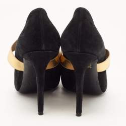 Dolce & Gabbana Black/Gold Suede and Elastic Band Mary Jane Peep Toe Pumps Size 39