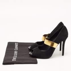 Dolce & Gabbana Black/Gold Suede and Elastic Band Mary Jane Peep Toe Pumps Size 39