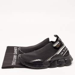 Pre Owned Dolce & Gabbana Black Knit Fabric Sorrento Slip On Sneakers Size 39