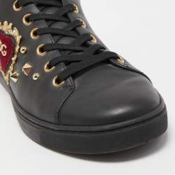 Pre Owned Dolce & Gabbana Black Leather DG Heart  Sneakers Size 39