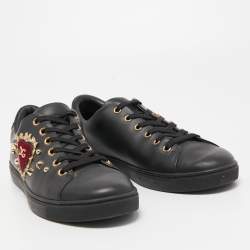 Pre Owned Dolce & Gabbana Black Leather DG Heart  Sneakers Size 39