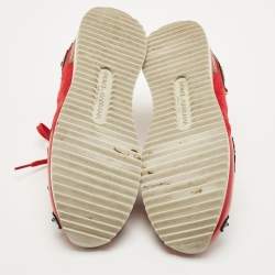 مملوكة مسبقًا Dolce & Gabbana Red Leather and Fabric Flower Embellished Trainers Sneakers Size 36