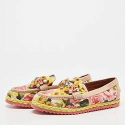 Dolce & Gabbana Multicolor Canvas and Leather Espadrille Loafers Size 39 