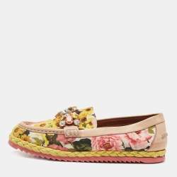 Dolce & Gabbana Multicolor Canvas and Leather Espadrille Loafers Size 39 
