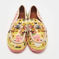 Dolce & Gabbana Multicolor Canvas and Leather Espadrille Loafers Size 39 