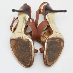 Pre Owned Dolce & Gabbana Brown Leather Buckle ankle Strap Sandals Size 37.5