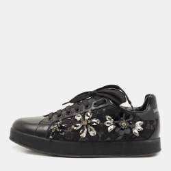 Pre Owned Dolce & Gabbana Black Leather, Lace  Low Top Sneakers Size 37