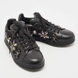 Pre Owned Dolce & Gabbana Black Leather, Lace  Low Top Sneakers Size 37