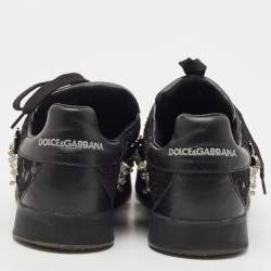 Pre Owned Dolce & Gabbana Black Leather, Lace  Low Top Sneakers Size 37