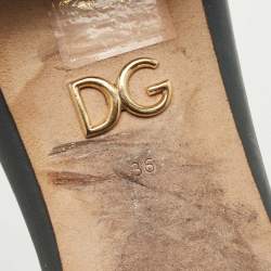 مملوكة مسبقًا Dolce & Gabbana Dark Green Leather DG Cut Out Slide Sandals Size 36