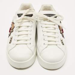 Pre Owned Dolce & Gabbana White Leather Portofino Pearl Embellished Low Top Sneakers Size 39