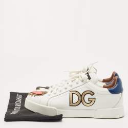 Pre Owned Dolce & Gabbana White Leather Sacred Heart Portofino Sneakers Size 40