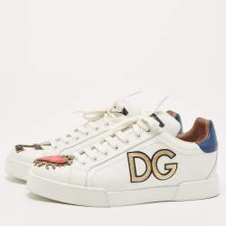 Pre Owned Dolce & Gabbana White Leather Sacred Heart Portofino Sneakers Size 40