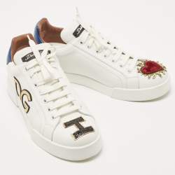 Pre Owned Dolce & Gabbana White Leather Sacred Heart Portofino Sneakers Size 40