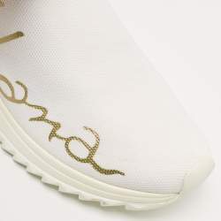 Pre Owned Dolce & Gabbana White /Black Knit Fabric Sorrento Slip on Sneakers Size 37.5