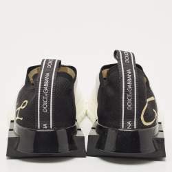 Pre Owned Dolce & Gabbana White /Black Knit Fabric Sorrento Slip on Sneakers Size 37.5