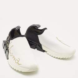 Pre Owned Dolce & Gabbana White /Black Knit Fabric Sorrento Slip on Sneakers Size 37.5