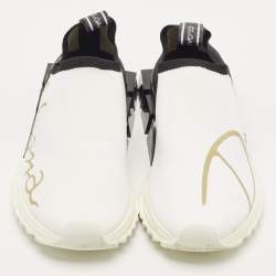 Pre Owned Dolce & Gabbana White /Black Knit Fabric Sorrento Slip on Sneakers Size 37.5